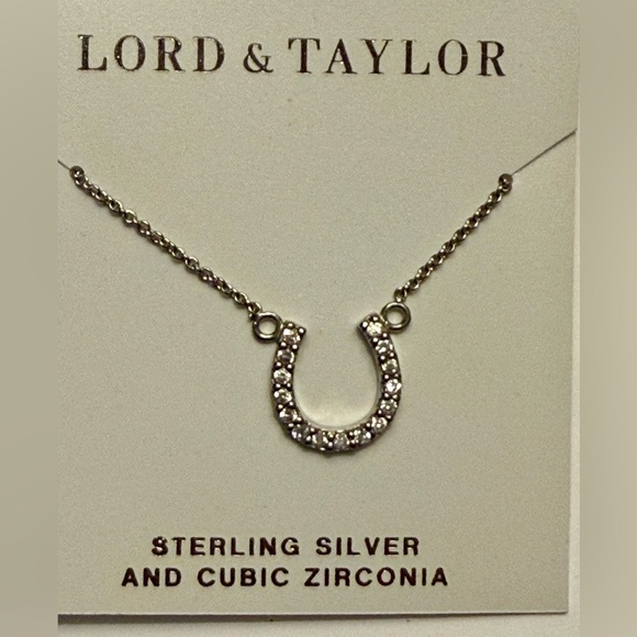 Lord & Taylor Sterling Silver and Cubic Zirconia Horseshoe Necklace NWT - Picture 2 of 4